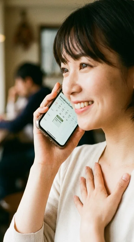 電話するお客様の笑顔